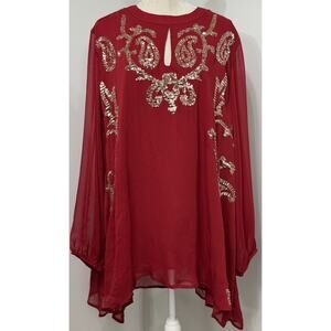 NEW Roaman’s Red W/ Gold Sequins Top Elegant Holiday Shirt Romans Plus Size 26W